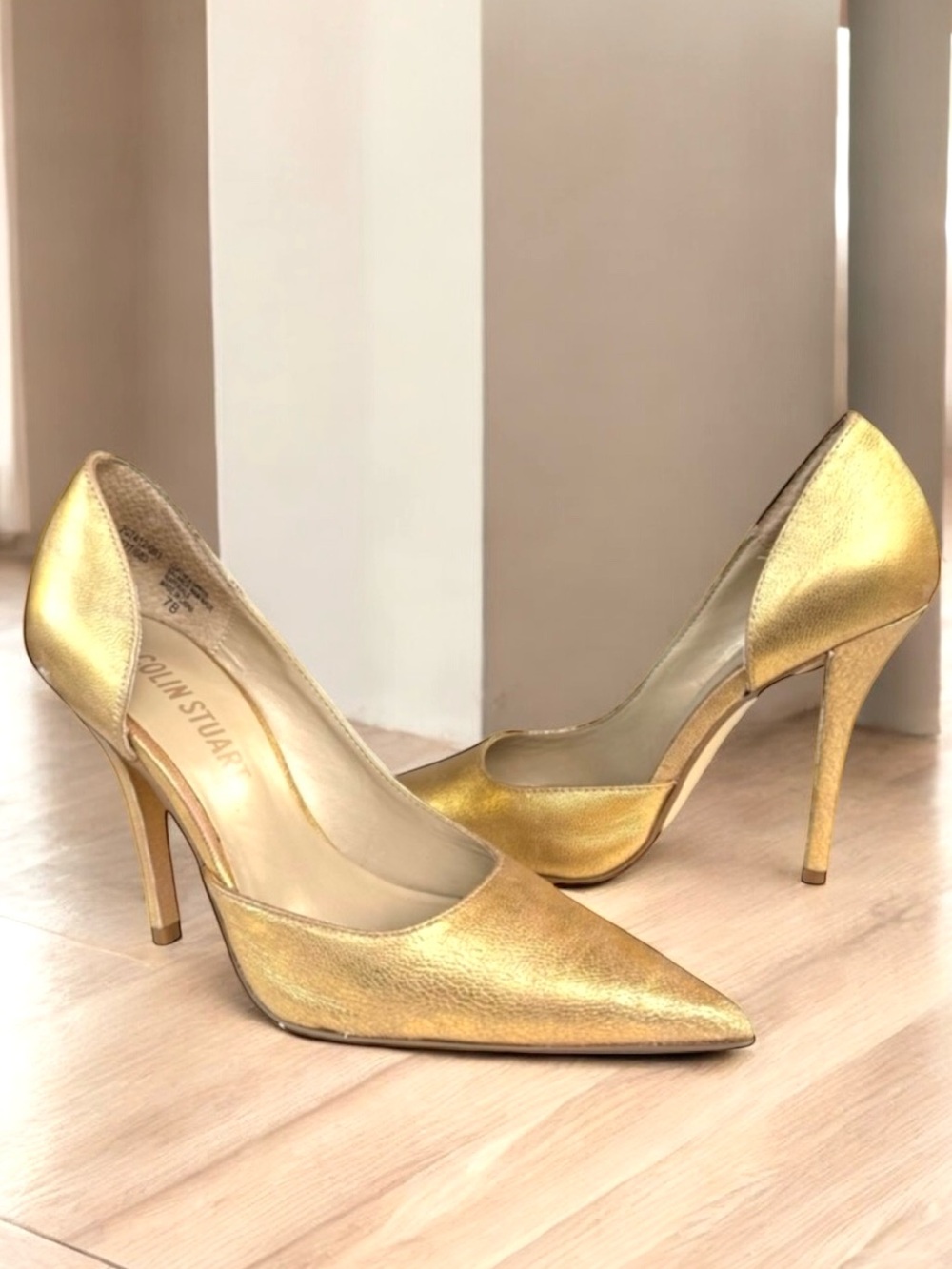 Colin Stuart Gold Leather Pumps Stiletto Heels
